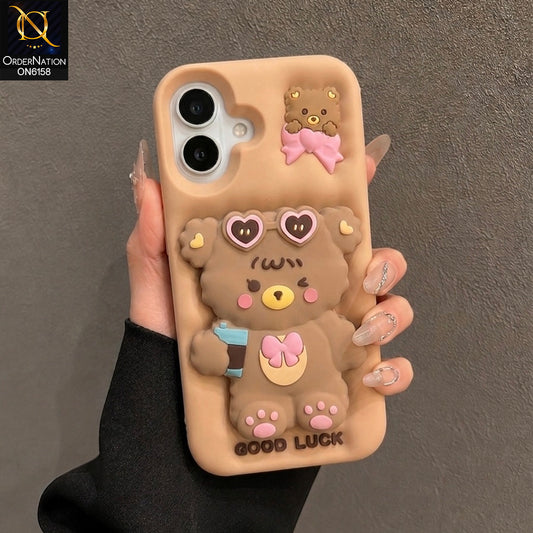 iPhone 17 Cover - Brown - Cute 3D Cartoon Soft Silicone Phone Cover with Built-in Holder Aesthetic Back Case