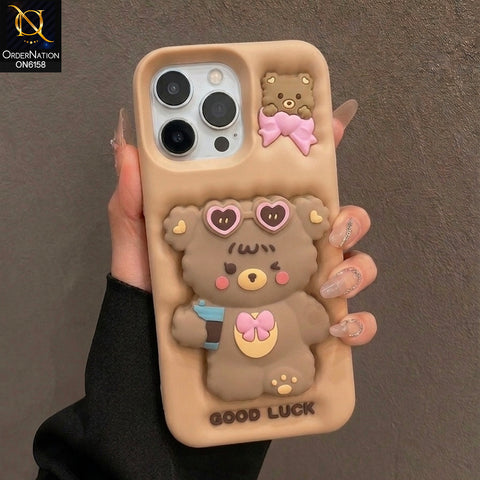 iPhone 16 Pro Max Cover - Brown - Cute 3D Cartoon Soft Silicone Phone Cover with Built-in Holder Aesthetic Back Case
