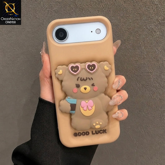 iPhone 17 Air Cover - Brown - Cute 3D Cartoon Soft Silicone Phone Cover with Built-in Holder Aesthetic Back Case