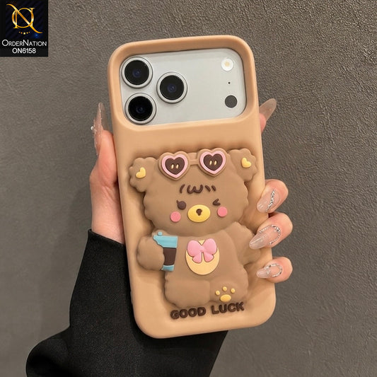 iPhone 17 Pro Cover - Brown - Cute 3D Cartoon Soft Silicone Phone Cover with Built-in Holder Aesthetic Back Case