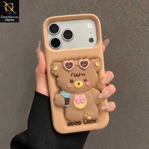 iPhone 17 Pro Cover - Brown - Cute 3D Cartoon Soft Silicone Phone Cover with Built-in Holder Aesthetic Back Case