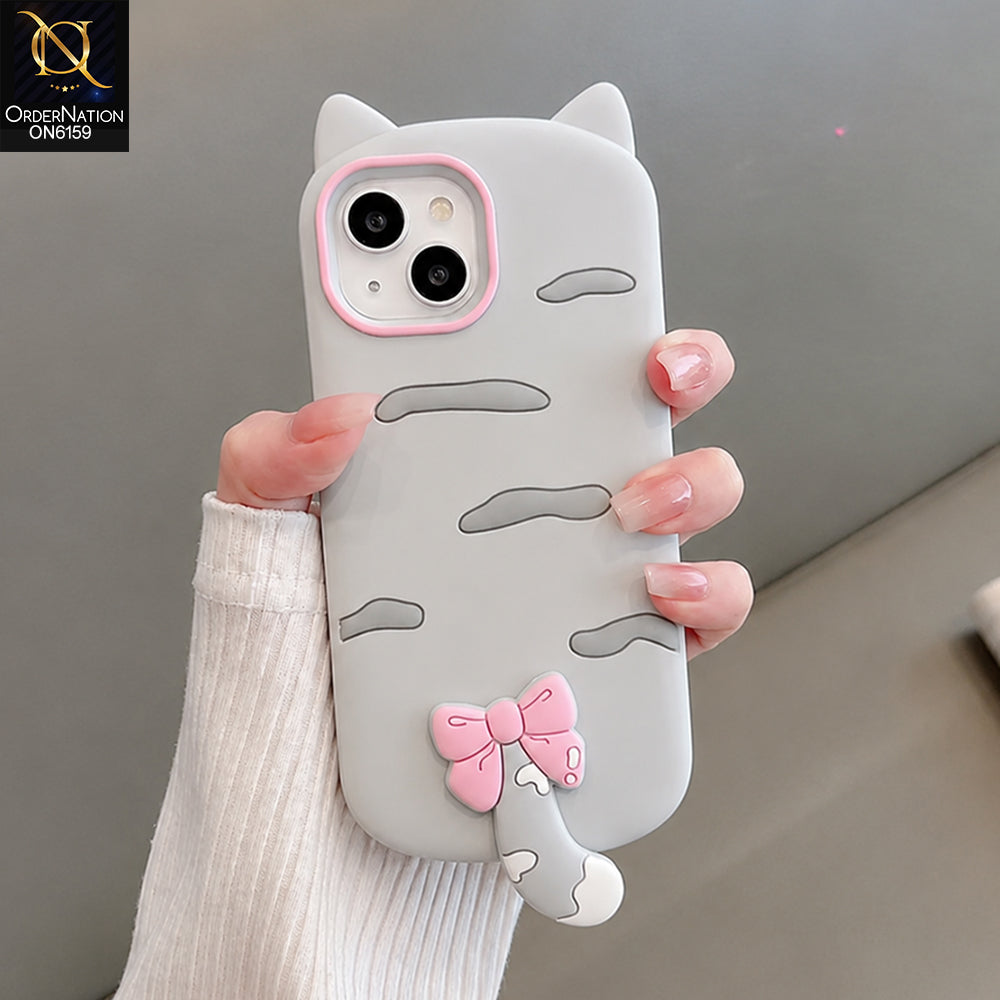 iPhone 13 Cover - Grey - Cute Bow 3D Tail Silicone Phone Case with Ear Details