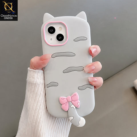 iPhone 13 Cover - Grey - Cute Bow 3D Tail Silicone Phone Case with Ear Details