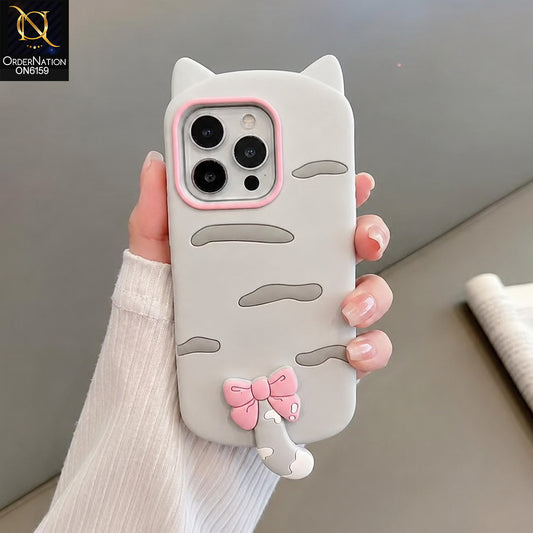 iPhone 14 Pro Cover - Grey - Cute Bow 3D Tail Silicone Phone Case with Ear Details