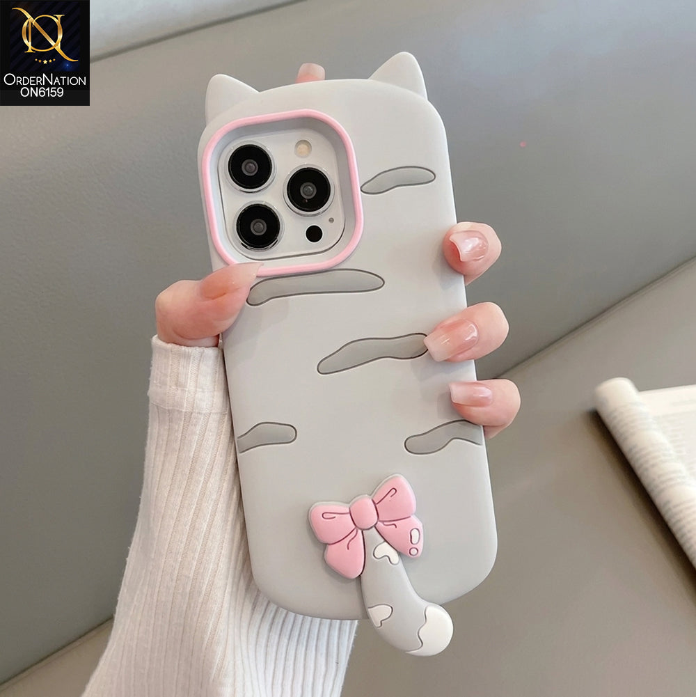 iPhone 14 Pro Max Cover - Grey - Cute Bow 3D Tail Silicone Phone Case with Ear Details