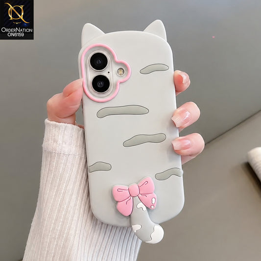 iPhone 17 Cover - Grey - Cute Bow 3D Tail Silicone Phone Case with Ear Details