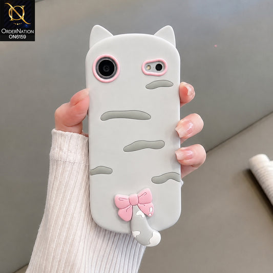 iPhone 17 Air Cover - Grey - Cute Bow 3D Tail Silicone Phone Case with Ear Details