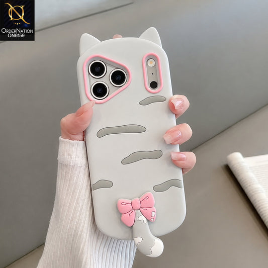 iPhone 17 Pro Cover - Grey - Cute Bow 3D Tail Silicone Phone Case with Ear Details