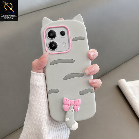 Xiaomi Redmi Note 13 Pro 4G Cover - Grey - Cute Bow 3D Tail Silicone Phone Case with Ear Details