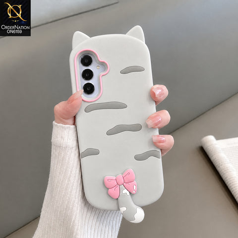 Samsung Galaxy A15 4G Cover - Grey - Cute Bow 3D Tail Silicone Phone Case with Ear Details