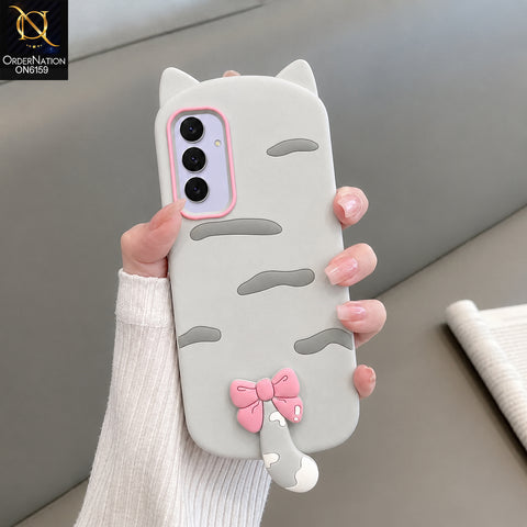 Samsung Galaxy A54 5G Cover - Grey - Cute Bow 3D Tail Silicone Phone Case with Ear Details