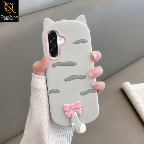Samsung Galaxy A57 Cover - Grey - Cute Bow 3D Tail Silicone Phone Case with Ear Details