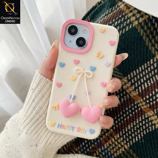 iPhone 15 Cover - White - Aesthetic Love Heart & Bowknot Soft Silicone Phone Case