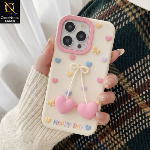 iPhone 15 Pro Cover - White - Aesthetic Love Heart & Bowknot Soft Silicone Phone Case