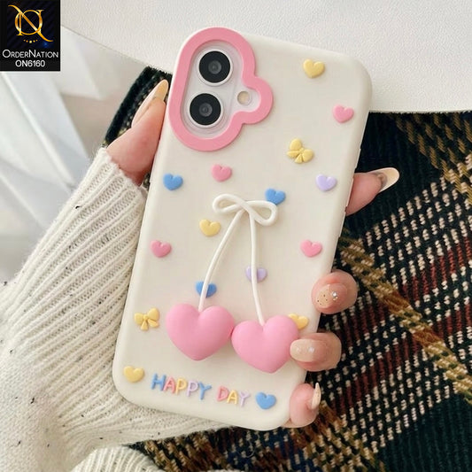 iPhone 16 Cover - White - Aesthetic Love Heart & Bowknot Soft Silicone Phone Case