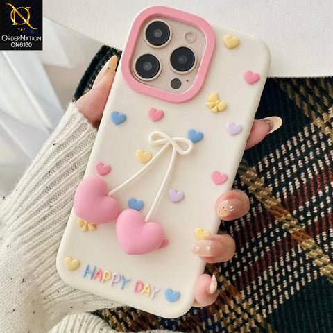 iPhone 16 Pro Max Cover - White - Aesthetic Love Heart & Bowknot Soft Silicone Phone Case