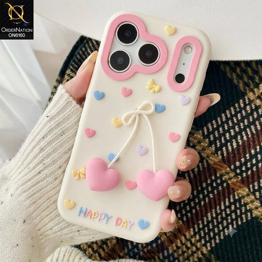 iPhone 17 Pro Cover - White - Aesthetic Love Heart & Bowknot Soft Silicone Phone Case