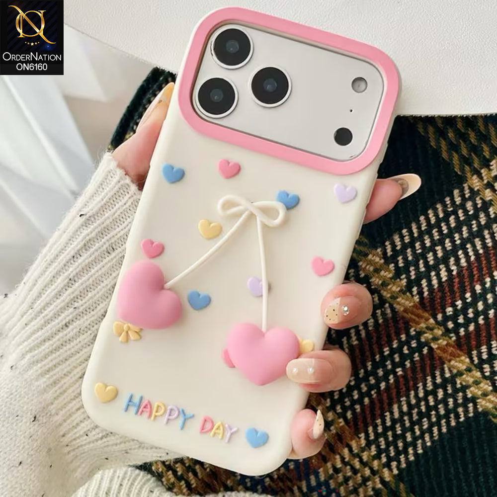 iPhone 17 Pro Max Cover - White - Aesthetic Love Heart & Bowknot Soft Silicone Phone Case