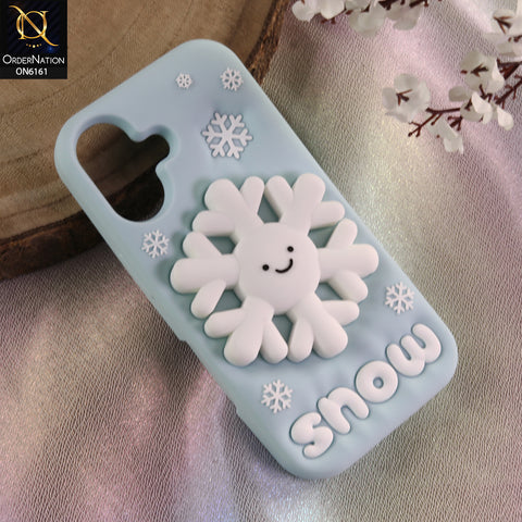 iPhone 16 Cover - Sky Blue - New Soft Silicon Cute 3D Snowflake Silicone Phone Case – Soft Shockproof  Cover