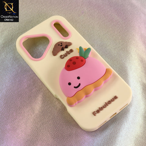 iPhone 17 Pro Max Cover - Yellow - Cute 3D Strawberry Pie Silicone Phone Case – Soft Shockproof Protective Cover