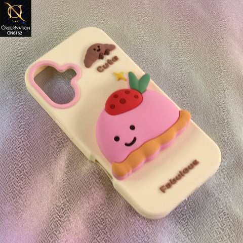 iPhone 16 Cover - Yellow - Cute 3D Strawberry Pie Silicone Phone Case – Soft Shockproof Protective Cover