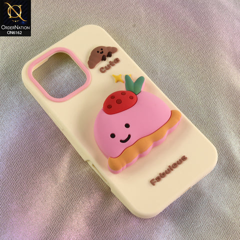 iPhone 16 Pro Max Cover - Yellow - Cute 3D Strawberry Pie Silicone Phone Case – Soft Shockproof Protective Cover