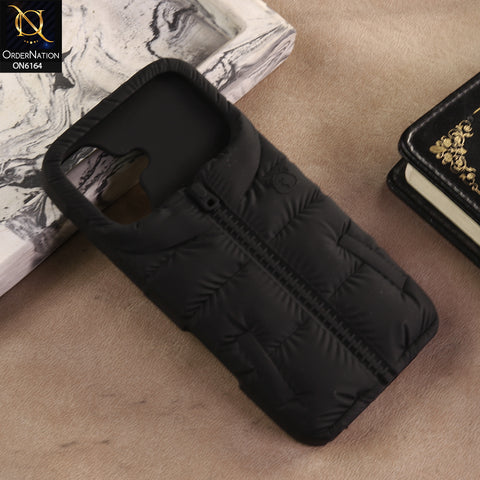 iPhone 16 Cover - Black - 3D Zipper Puffer Jacket Phone Case – Cute Soft Silicone Cover