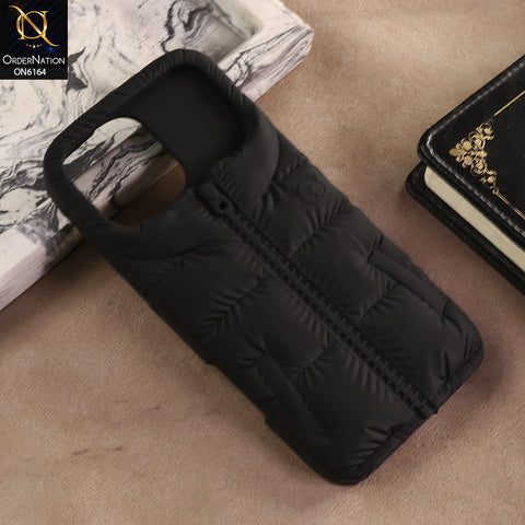iPhone 16 Pro Max Cover - Black - 3D Zipper Puffer Jacket Phone Case – Cute Soft Silicone Cover