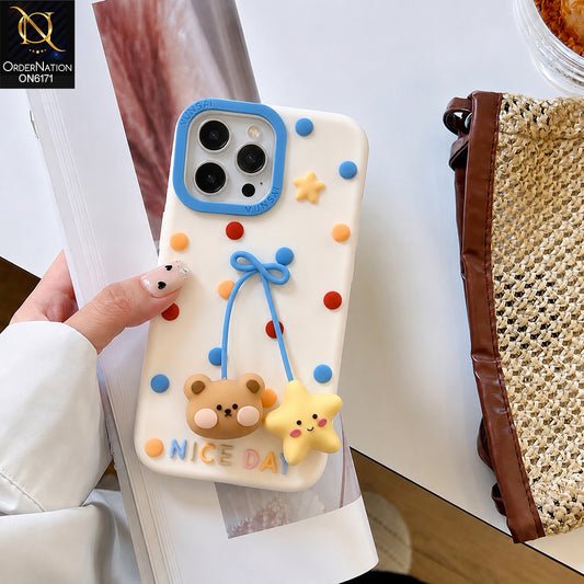 iPhone 14 Pro Cover - White - Cute 3D Polka Dot Phone Case with Star & Bow Pendant Charm Protective Cover