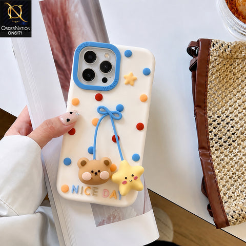 iPhone 13 Pro Max Cover - White - Cute 3D Polka Dot Phone Case with Star & Bow Pendant Charm Protective Cover