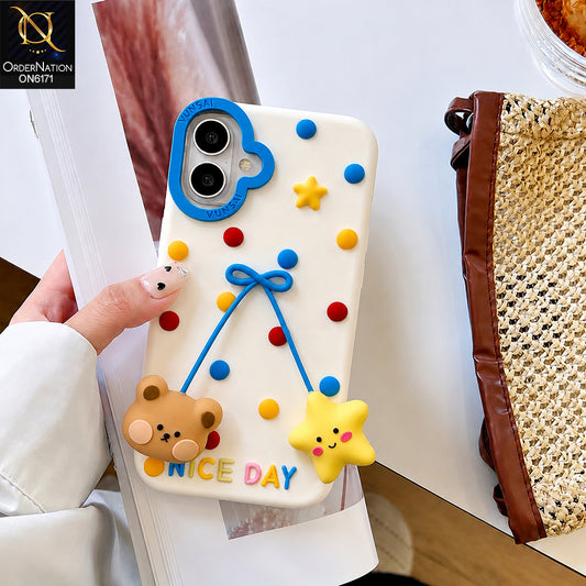iPhone 17 Cover - White - Cute 3D Polka Dot Phone Case with Star & Bow Pendant Charm Protective Cover