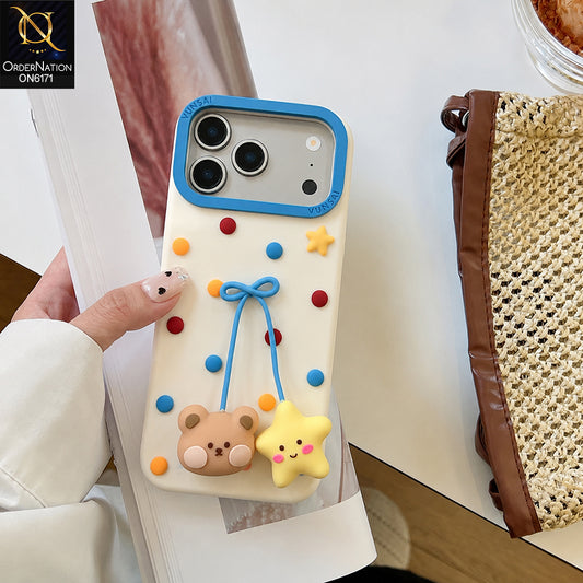 iPhone 17 Pro Cover - White - Cute 3D Polka Dot Phone Case with Star & Bow Pendant Charm Protective Cover