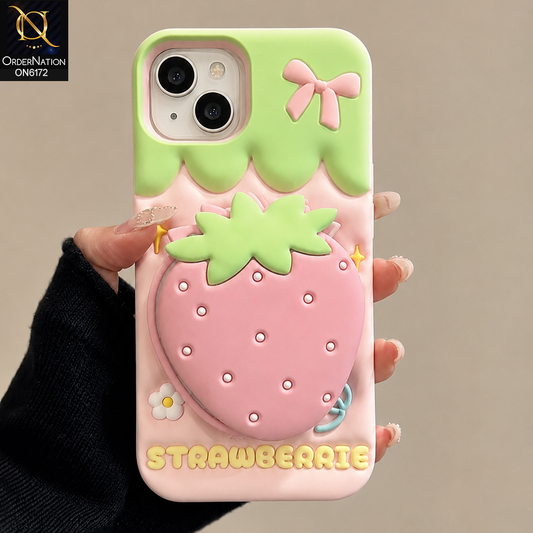 iPhone 14 Cover - Pink - Cute 3D Soft Silicone Phone Case - Aesthetic Mobile Cover with Built-in Mirror Holder