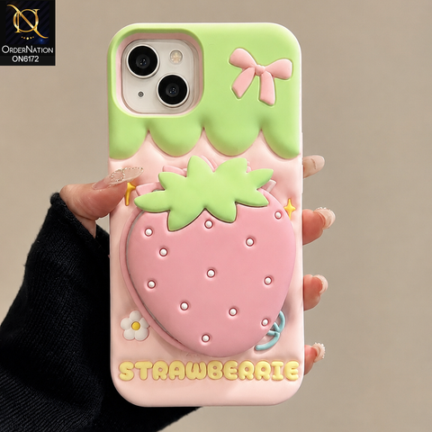 iPhone 13 Cover - Pink - Cute 3D Soft Silicone Phone Case - Aesthetic Mobile Cover with Built-in Mirror Holder