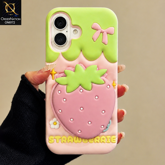 iPhone 16 Cover - Pink - Cute 3D Soft Silicone Phone Case - Aesthetic Mobile Cover with Built-in Mirror Holder