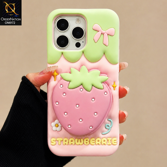 iPhone 12 Pro Max Cover - Pink - Cute 3D Soft Silicone Phone Case - Aesthetic Mobile Cover with Built-in Mirror Holder