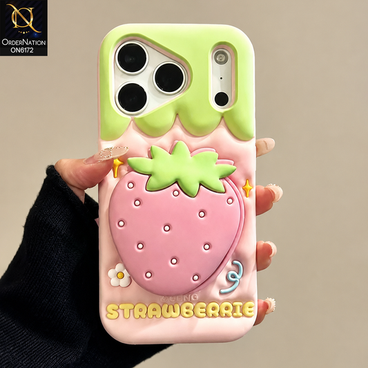 iPhone 17 Pro Cover - Pink - Cute 3D Soft Silicone Phone Case - Aesthetic Mobile Cover with Built-in Mirror Holder