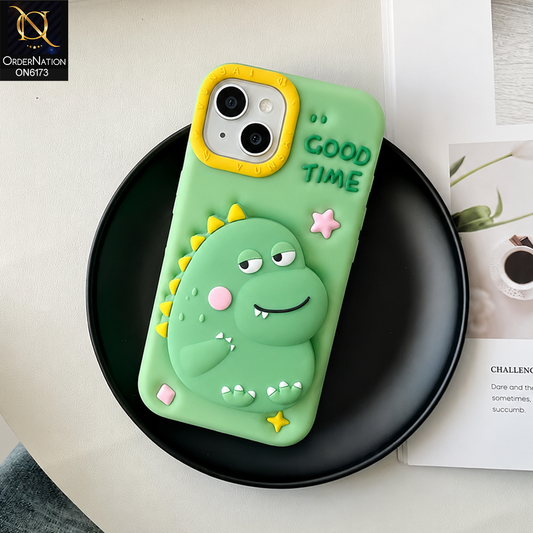 iPhone 13 Cover - Green - Cute 3D Puffy Cartoon Character Mobile Back Case with Camera Protection Ring