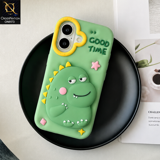 iPhone 16 Cover - Green - Cute 3D Puffy Cartoon Character Mobile Back Case with Camera Protection Ring