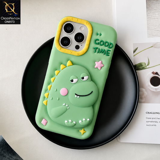 iPhone 13 Pro Cover - Green - Cute 3D Puffy Cartoon Character Mobile Back Case with Camera Protection Ring