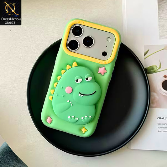 iPhone 17 Pro Cover - Green - Cute 3D Puffy Cartoon Character Mobile Back Case with Camera Protection Ring