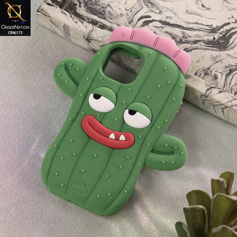iPhone 13 Cover - Green - New Soft Silicon Cute 3D Plant Character Protective Case