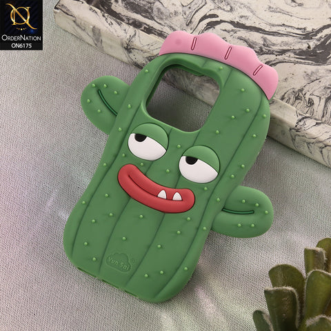 iPhone 13 Pro Cover - Green - New Soft Silicon Cute 3D Plant Character Protective Case