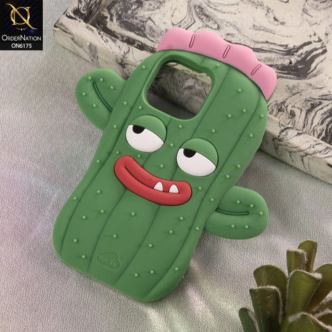 iPhone 16 Pro Max Cover - Green - New Soft Silicon Cute 3D Plant Character Protective Case