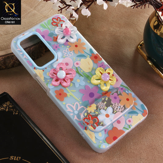 Oppo A55 5G Cover - Blue - 3D Daisy & Blossom Shockproof Case with Mirror