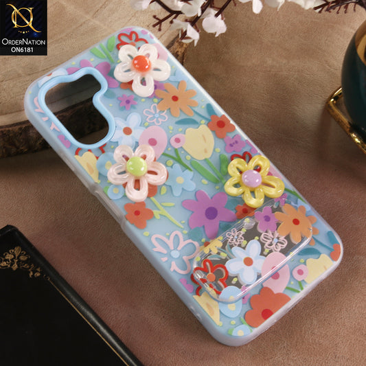 Oppo A6 4G Cover - Blue - 3D Daisy & Blossom Shockproof Case with Mirror