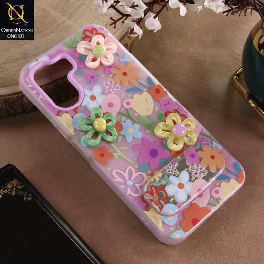 Oppo A6 4G Cover - Purple - 3D Daisy & Blossom Shockproof Case with Mirror