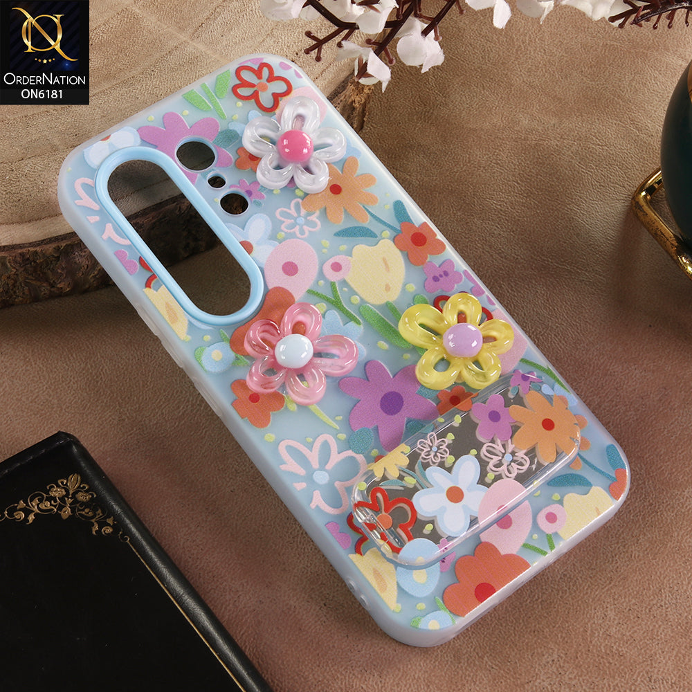 Tecno Camon 50 4G Cover - Blue - 3D Daisy & Blossom Shockproof Case with Mirror