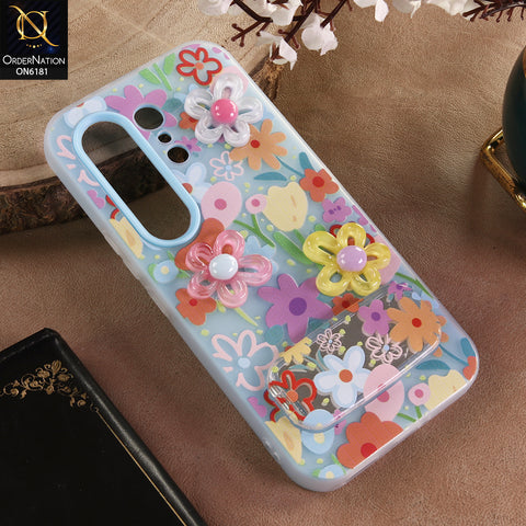 Tecno Camon 50 4G Cover - Blue - 3D Daisy & Blossom Shockproof Case with Mirror