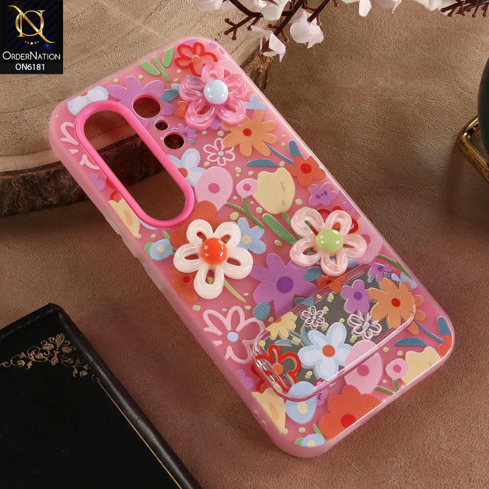 Tecno Camon 50 4G Cover - Pink - 3D Daisy & Blossom Shockproof Case with Mirror